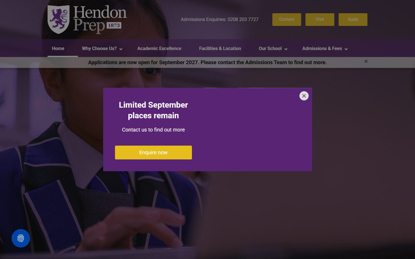 Hendon Preparatory School live homepage screenshot