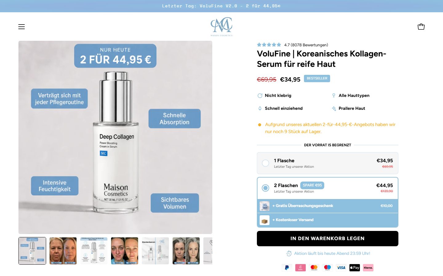 VoluFine product page on maisoncosmetics.de