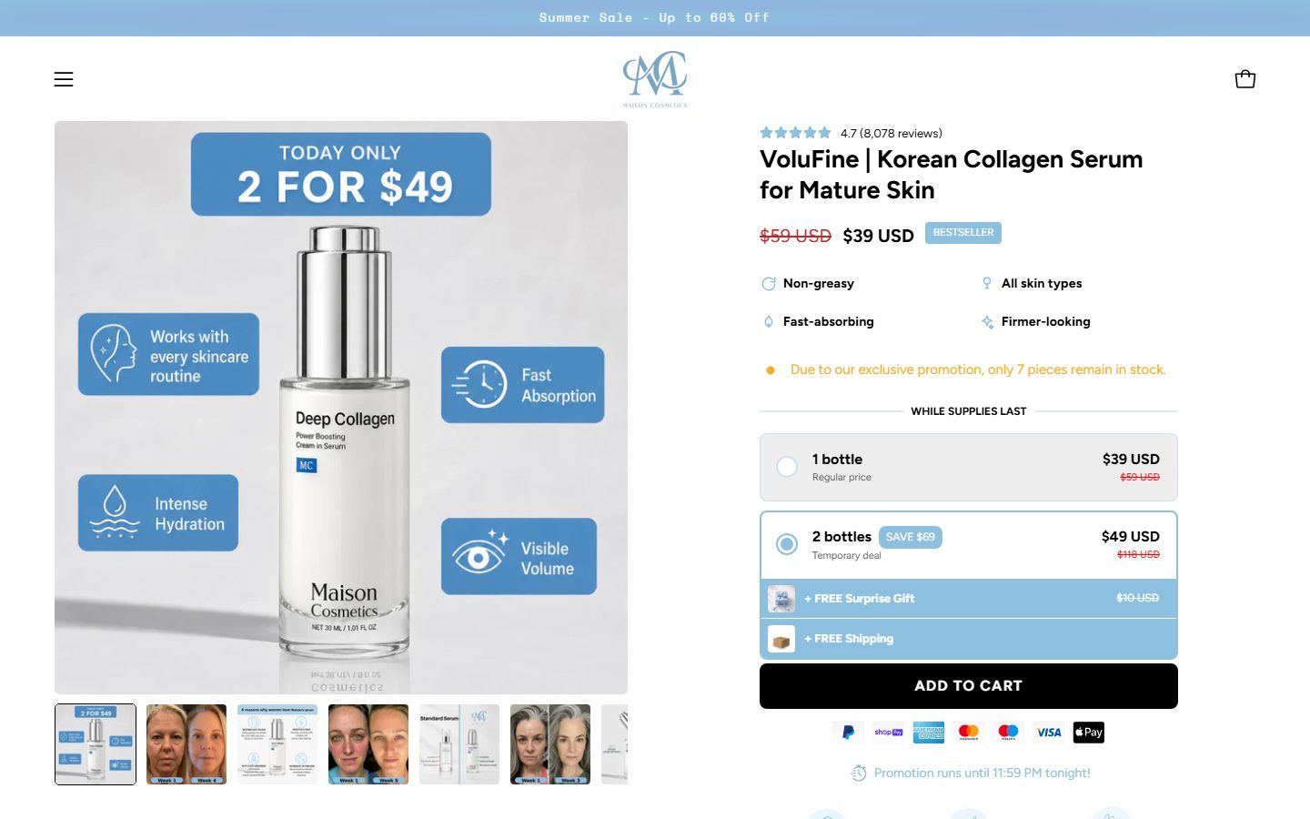 VoluFine product page on maisoncosmetics.com