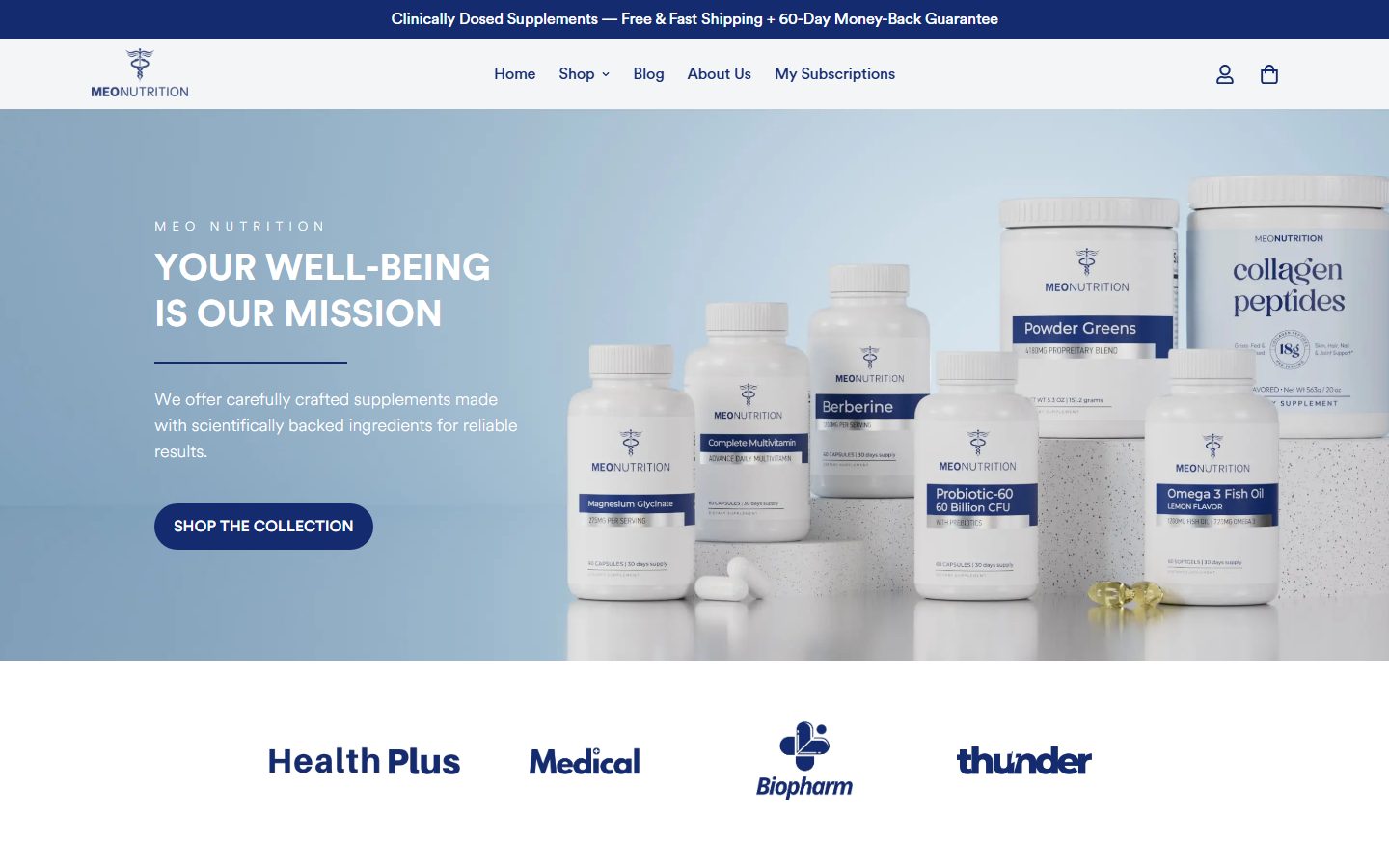 Meo Nutrition live homepage screenshot